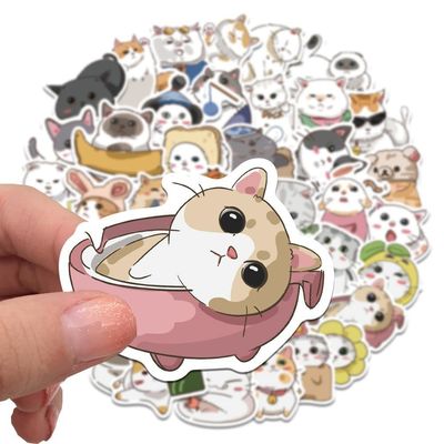 크래프트 종이 라벨 감사 스티커 귀여운 고양이 만화 디자인 장식 스티커