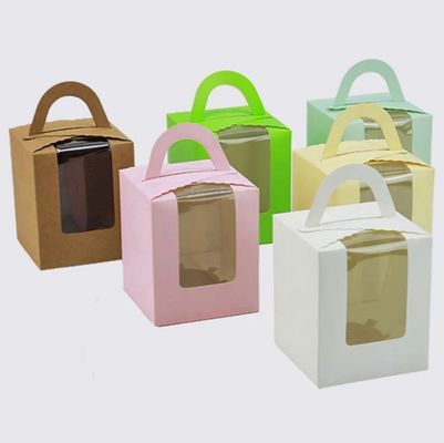 뚜?? 과 창문 삽입으로 휴대용 컵 케이크 포장 상자 사용자 정의 분홍색