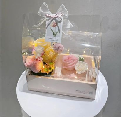 DIY 투명한 꽃 케이크 박스 PVC 결혼식 크리스마스 생일 선물 포장지 손잡이