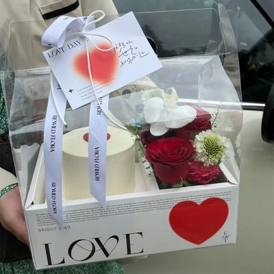 DIY 투명한 꽃 케이크 박스 PVC 결혼식 크리스마스 생일 선물 포장지 손잡이