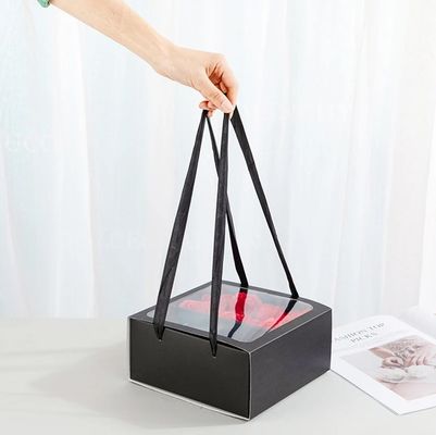 포장 선물 꽃 상자 손잡이 맞춤형 정사각형 디자인 PVC 투명한 창문