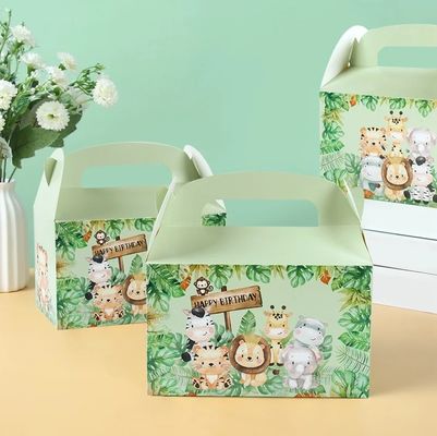 어린이의 정글 테마 생일 및 아기 샤워를 위해 사용자 지정 동물 인쇄 손잡이 종이 상자